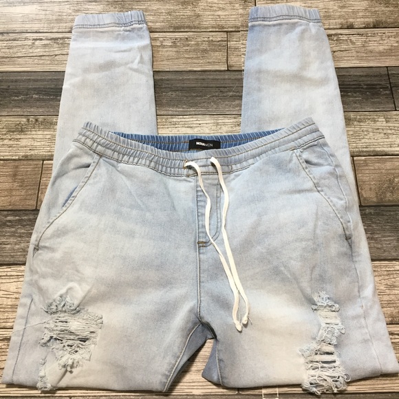 Nova Men Denim Jogger Pants Men’s S Light Wash Blue Distressed (Inseam 29). - Picture 7 of 11